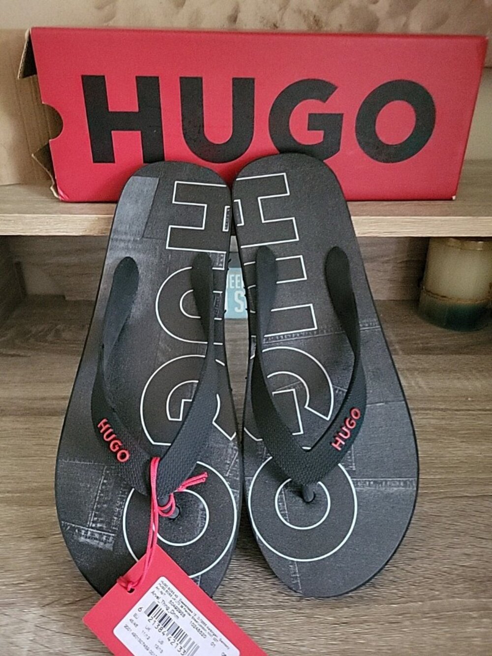 HUGO BOSS Bold Logo Sandal Flip-Flop 12/13 US 45/46EU NEW Made in ITALY Black